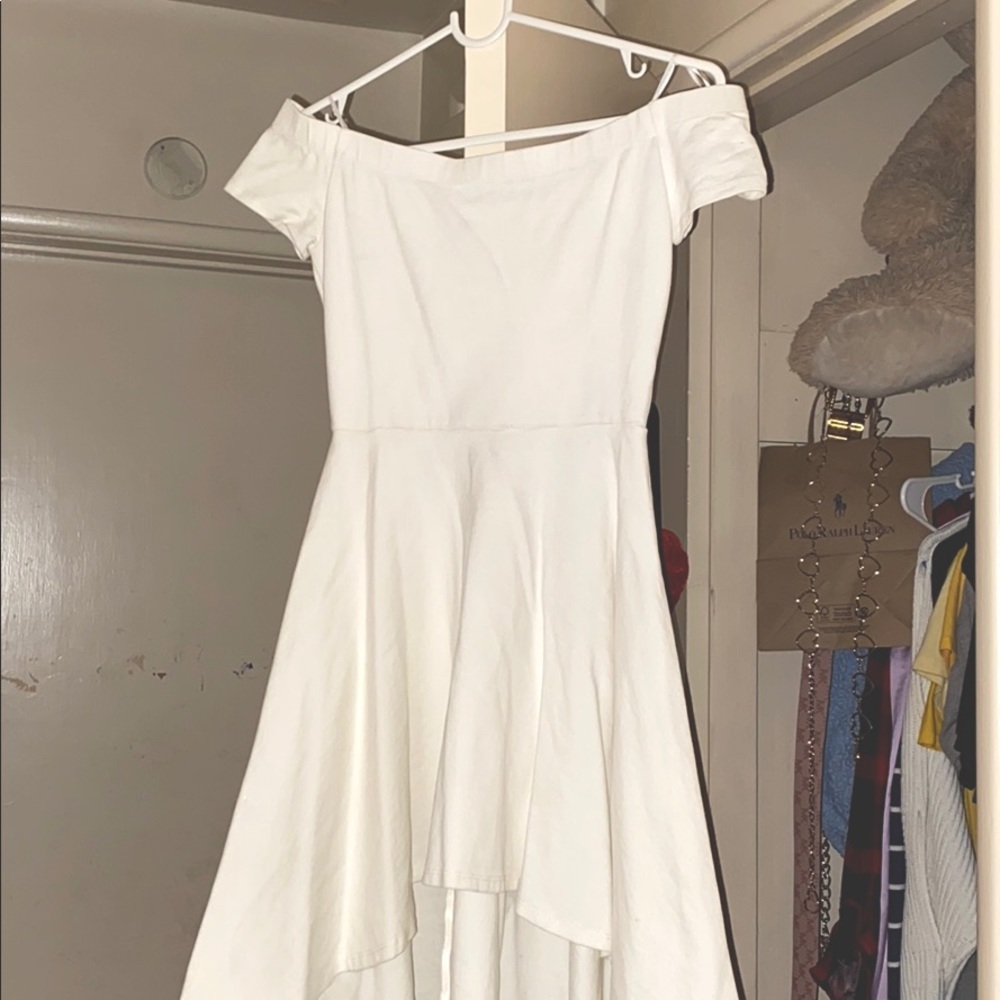 White off shoulder dress short front longer back